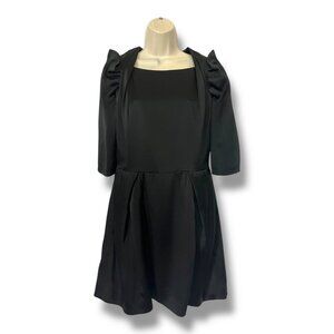 CARVEN Black Dress 42 10 Silk Origami Sleeve Statement Cocktail Dress Pockets